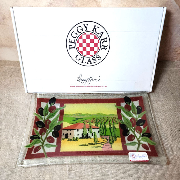 Peggy Karr Glass Fused Art Glass Tuscan Villa Winery Platter/Tray Artist Signed - Picture 1 of 10